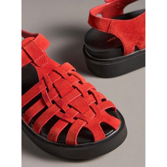 Anthropologie Red Footbed Fisherman Flats Sandals - Picture 3 of 4